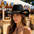 thumbnail image 2 of TEAJOPSUU Womens Western Cowboy Hats Shapeable Big Wide Brim Cowgirl Hat with Embroidery Chin Strap Classic Style Hats Black, 2 of 5