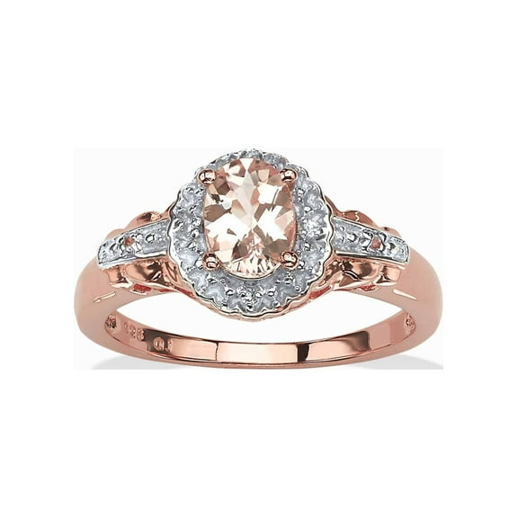 PalmBeach Jewelry Oval-Cut Genuine Pink Morganite and Topaz Halo Ring in Rose Gold-Plated Sterling Silver (.82 cttw)