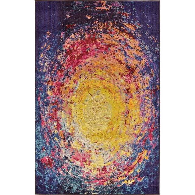 Unique Loom Estrella Modern Sunburst Rug 5' x 8' Rectangle Multi/Navy Blue