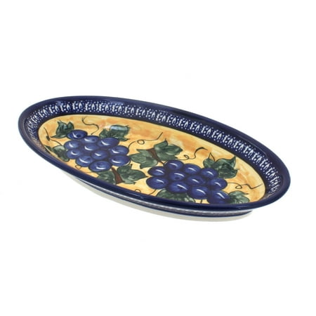 

Blue Rose Polish Pottery Grapes Small Oval Platter with Cobalt Trim