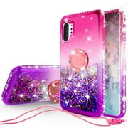 Compatible for Apple iPhone 11 Case with (Tempered Glass Screen Protector,Magnetic Ring Stand,Lanyard) Diamond QuickSand Phone Cover - Purple on Pink