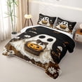 thumbnail image 3 of Homewish Halloween Ghost Bed Spread Queen, Spooky Animal Daisy Queen Coverlet Set, Dark Brown White Orange, 3pcs 1 Bedspread and 2 Pillowcases, 3 of 7