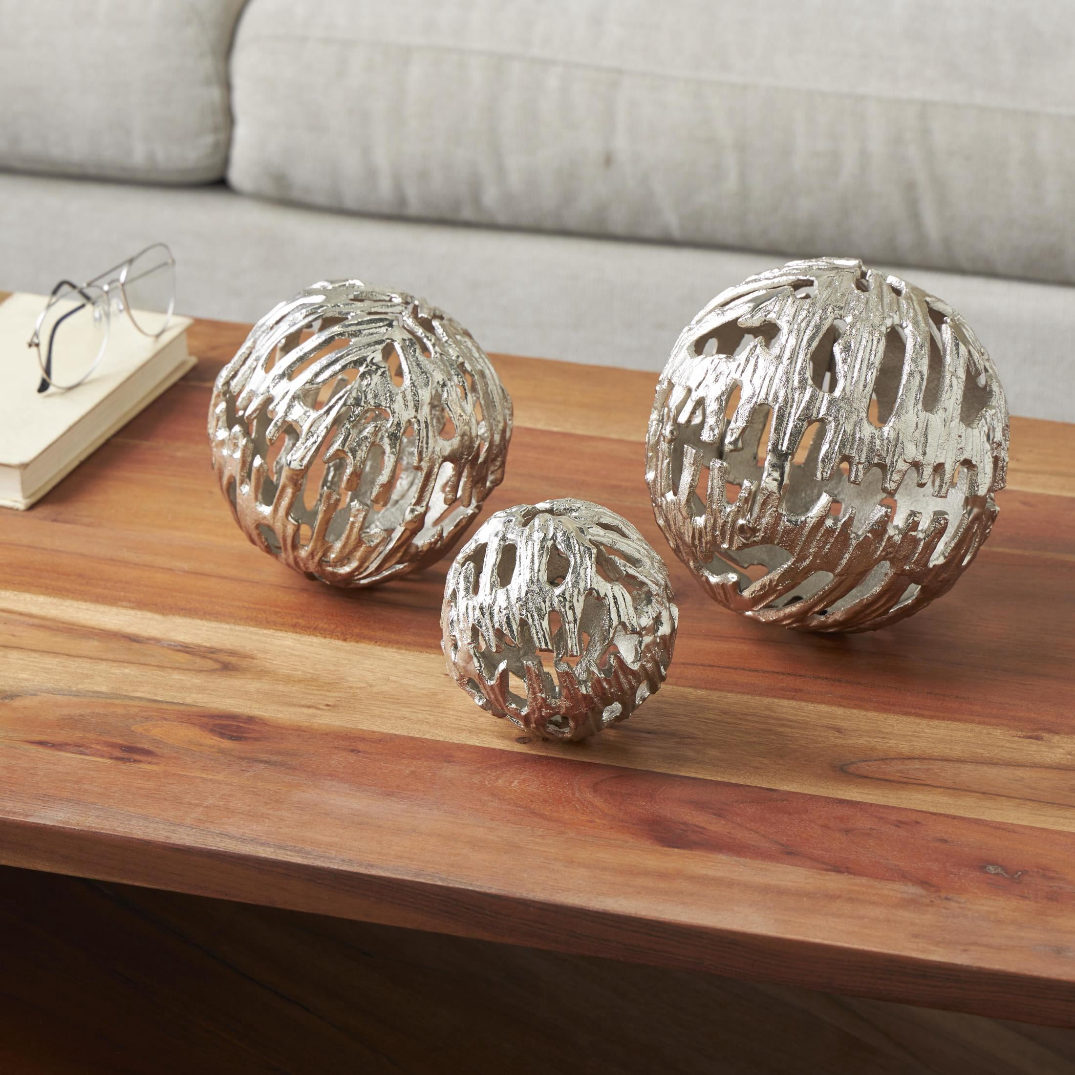 DecMode Silver 7" Abstract Metallic Cutout Aluminum Metal Orbs & Vase Filler (3 Count)