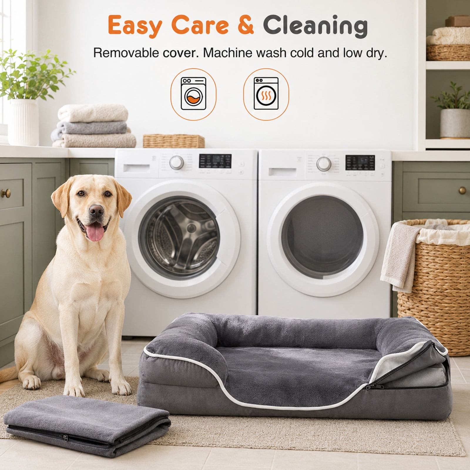 Alvantor L/XL Orthopedic Dog Bed for Extra Large Dogs & Cats with Washable Removable Cover Non-Slip Base Waterproof Liner, Pet Bed with Sides
