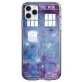 thumbnail image 1 of DistinctInk Clear Shockproof Hybrid Case for iPhone 11 (6.1" Screen) - TPU Bumper, Acrylic Back, Tempered Glass Screen Protector - Fading TARDIS Outer Space Stars, 1 of 2