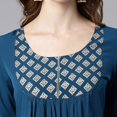 thumbnail image 6 of Janasya Indian Round Neck 3/4 Sleeve Ethnic Motifs Teal Poly Crepe Kurta For Women, 6 of 6