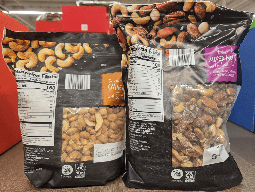 Southern Grove Deluxe Mixed Nuts with Sea Salt and Deluxe Whole Cashews Unsalted (2 Bags)
