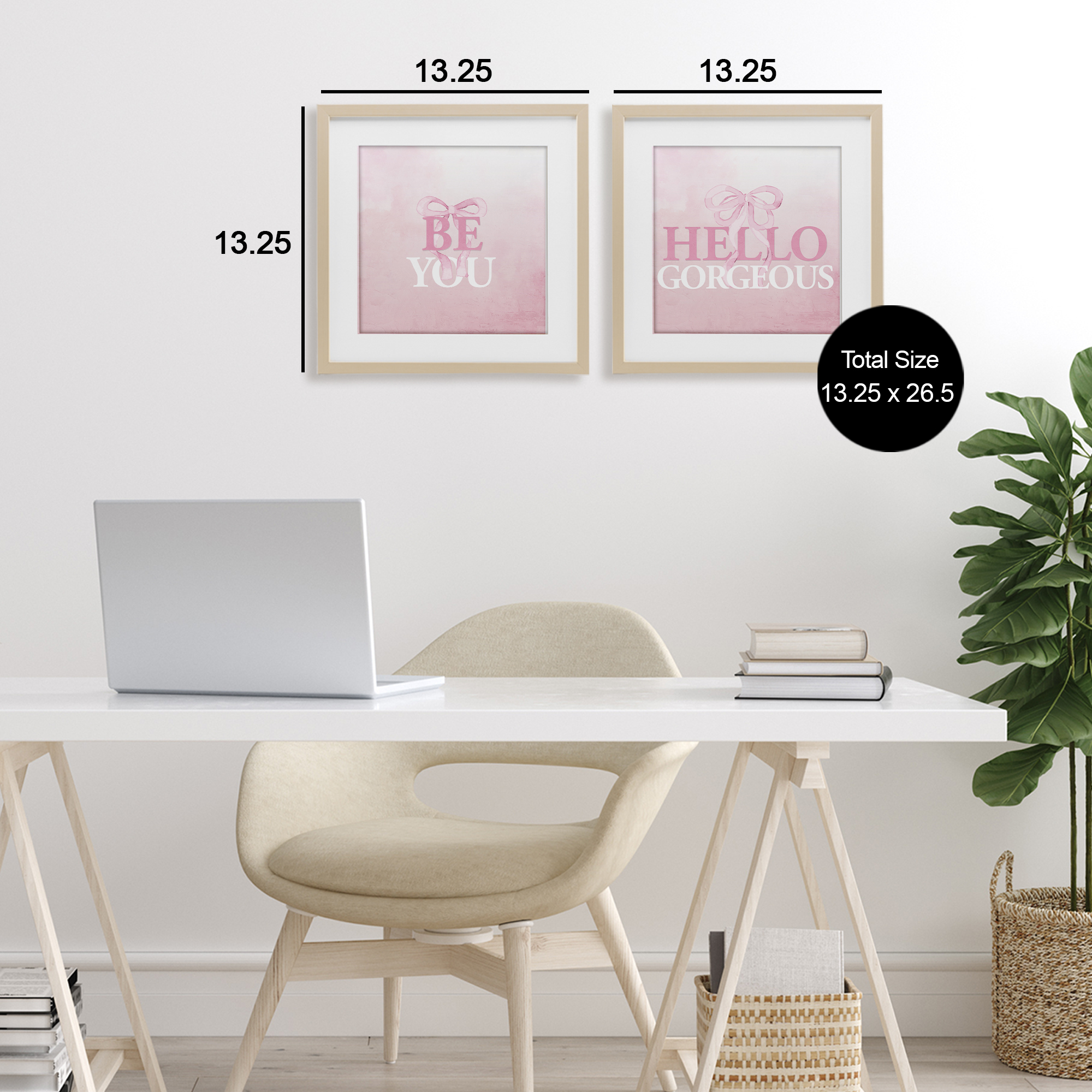 Pink Feminine Empowerments 2 Piece Birch Framed Print Under Glass Set, design by Kim Allen
