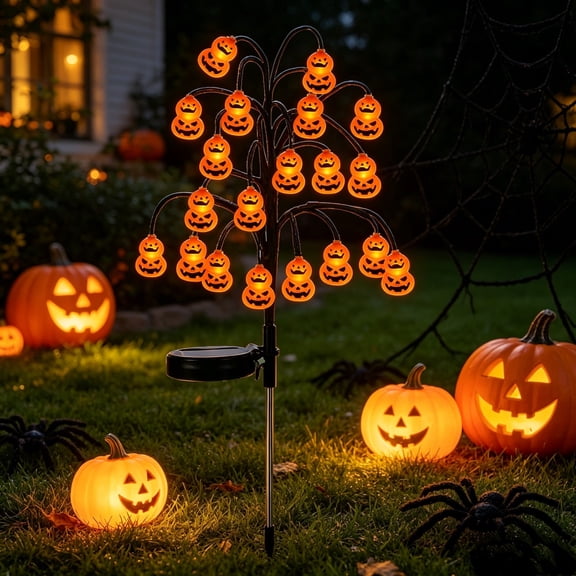 Akmoler Halloween Pumpkin Solar Lights Outdoor Waterproof, Outdoor Pathway Solar Lights for Yard, Patio, Pathway Lawn Landscape Garden Decoration