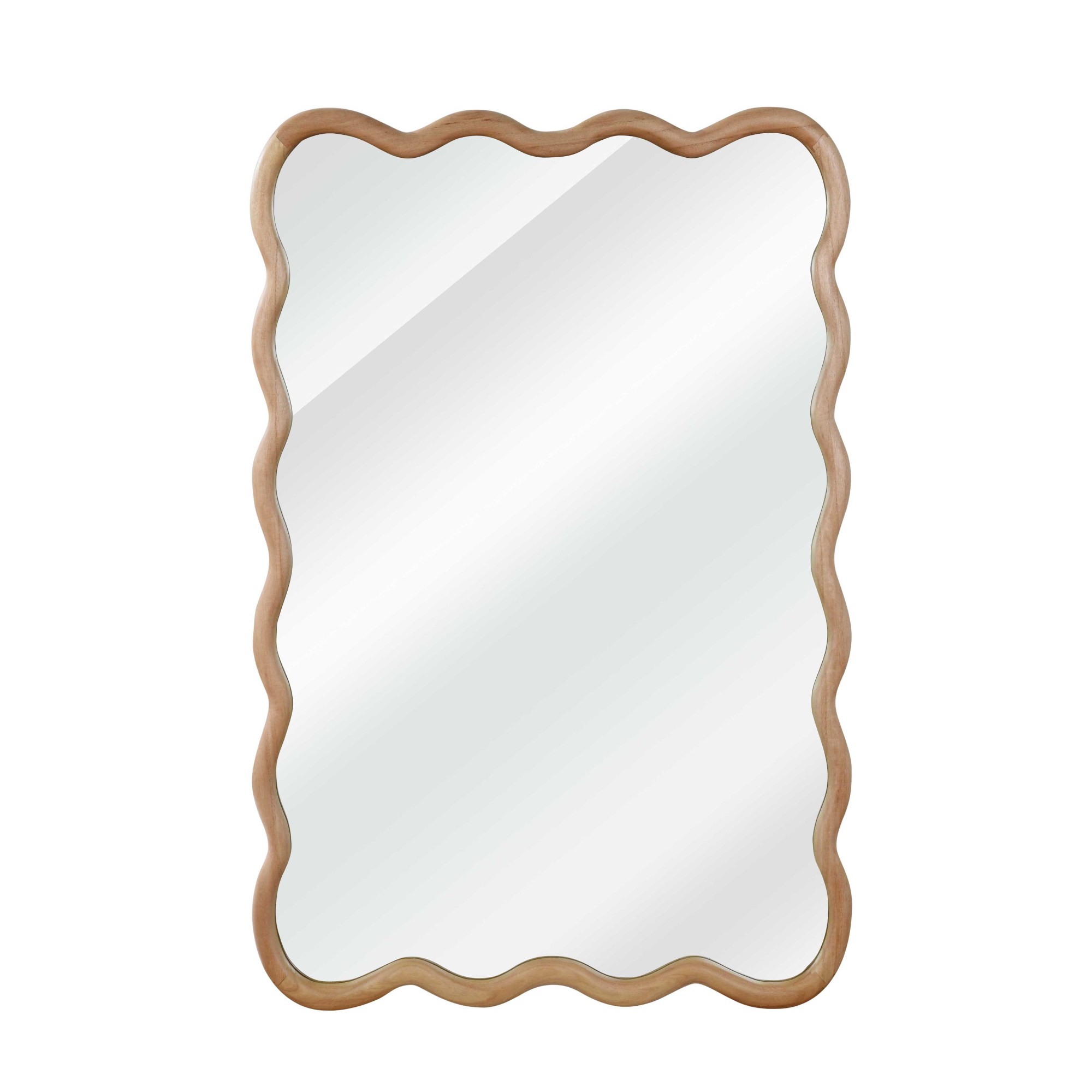 Leumius 24"x36" Wavy Rectangle Mirror, Solid Wood Frame Decorative Mirror for Bedroom Bathroom Living Room Entryway Natural