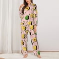 thumbnail image 2 of Pajama Sets for Women 2 Pcs, Cool Avocado Pink Leaves Button Down Long Sleeve Sleepwear Lounge PJ Sets, 2 of 6