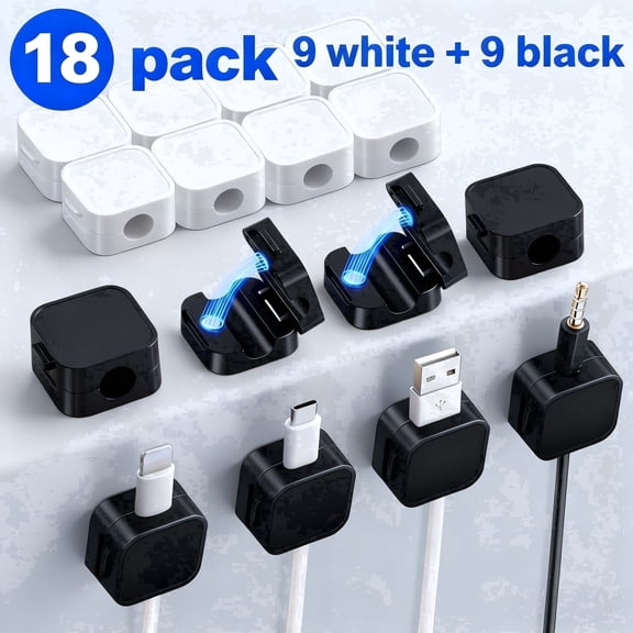 Xuanry Magnetic Cord Clips Wire & Cable Organizers, Black & White, 18 pack