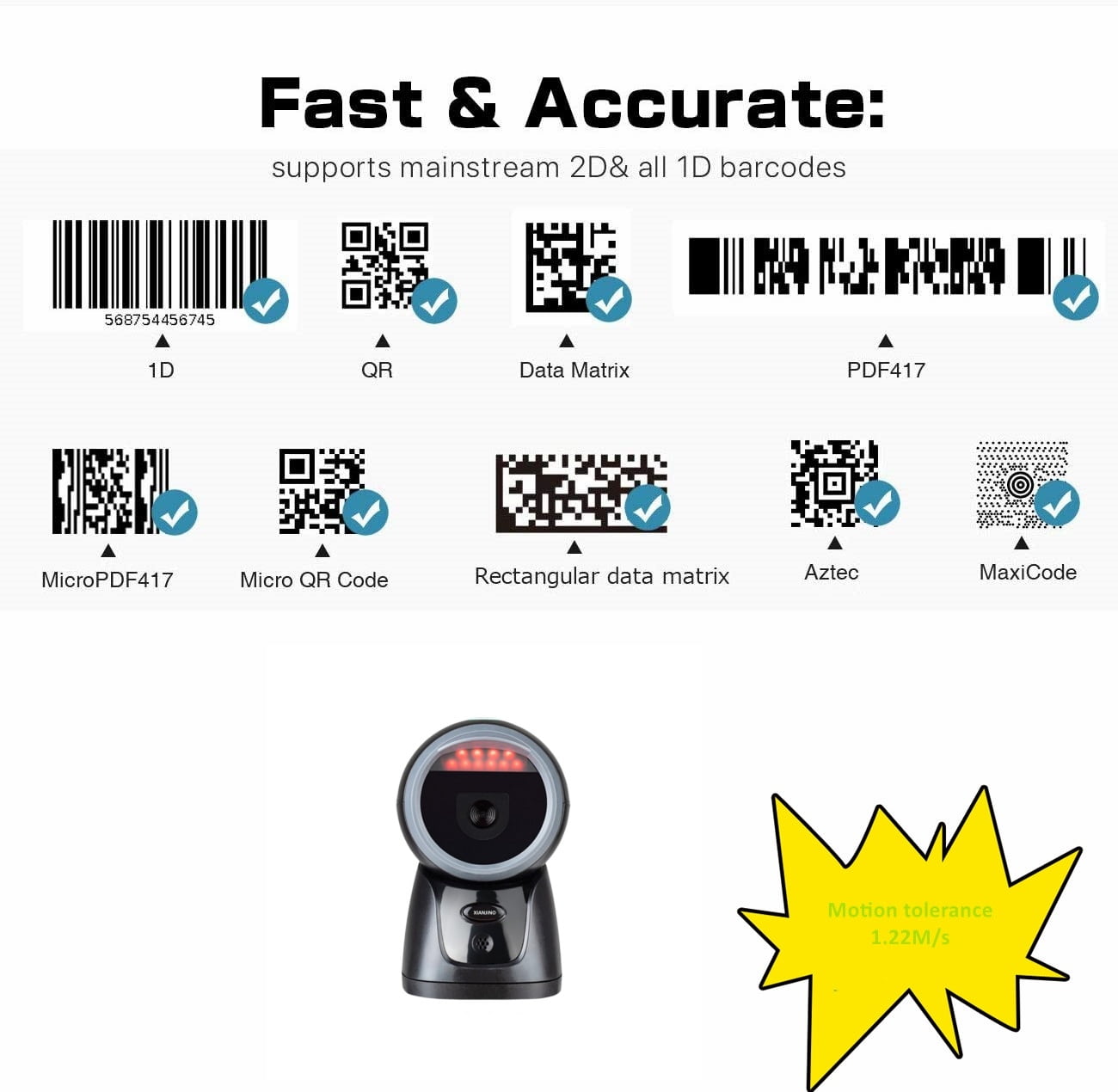 XIANJINO 2D QR Omnidirectional Desktop Barcode Scanner Stable Hands Free USB Wired Platform Bar Code Reader for POS System Supermarket Retail Store Shop Warehouse Screen Payment