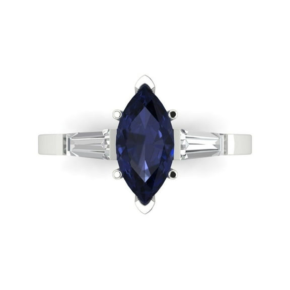 Three-Stone Engagement Ring for Women - 2ct Simulated Blue Sapphire in 18K White Gold Promise Ring