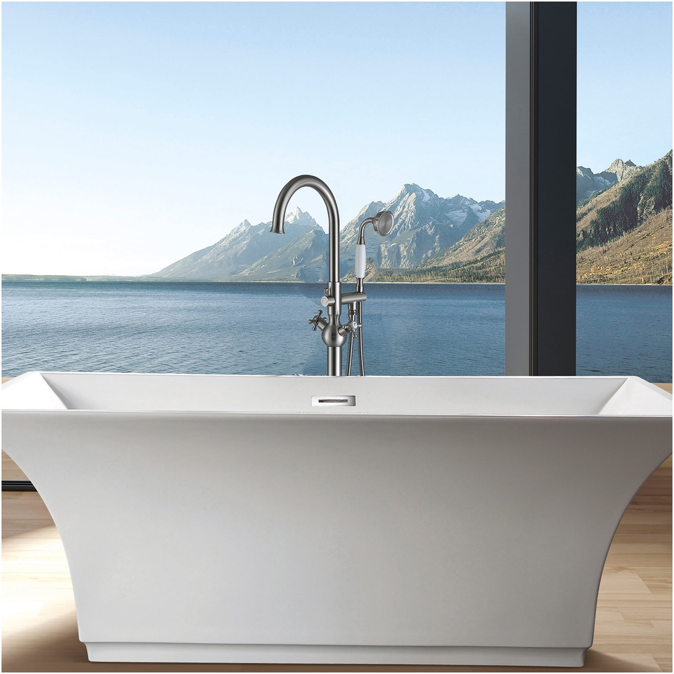 JERFIT Brushed Nickel Freestanding Tub Filler with Hand Shower, Modern 3.9 GPM Bathroom Faucet for Bathtub, Durable Metal Construction