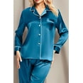thumbnail image 5 of DAKIMOE Sleepwear Womens Silky Satin Pajamas Set Long Sleeve Nightwear Loungewear, Peacock Blue, XXL, 5 of 9