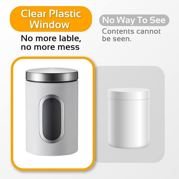 Canisters Set, 3 Piece Silver Stainless Steel Canister Set with Glass Windows, for Kitchen Canning Cereal,Pasta,Sugar,Beans,Spice Kitchen Storage Canister