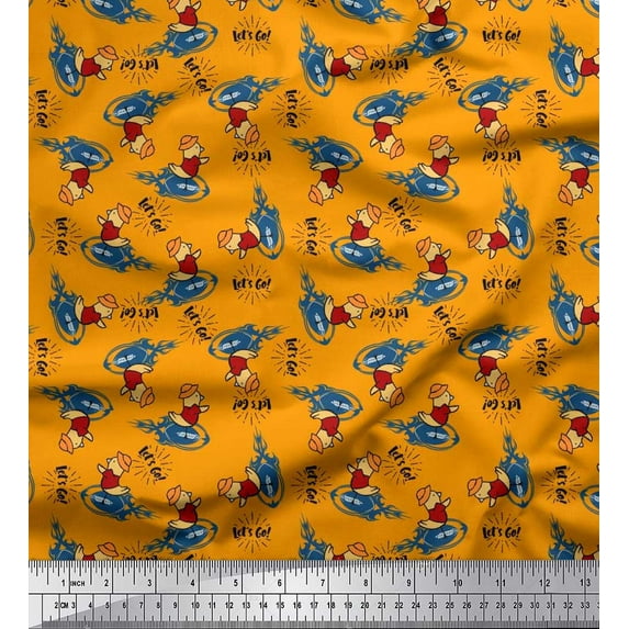 Soimoi Viscose Chiffon Fabric Text,Rugby Ball & Bird Cartoon Fabric Prints by Yard 42 Inch Wide