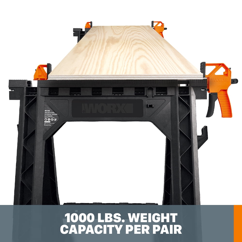 Worx WX065 Clamping Sawhorses with Bar 