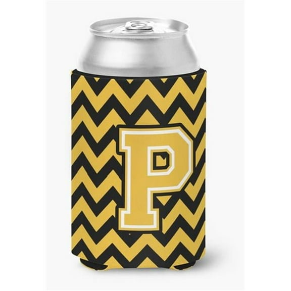 Letter P Chevron Black & Gold Can or Bottle Hugger, 0.25 x 4 x 5.5 in.