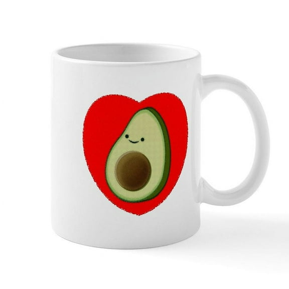 CafePress - Cute Avocado In Red Heart Mugs - 11 oz Ceramic Mug - Novelty Coffee Tea Cup