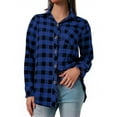 thumbnail image 2 of Flannel Plaid Shirts Womens Long Sleeve Button Up Shacket Jacket Lightweight Casual Fall Tops Loose Fit, Blue M, 2 of 4