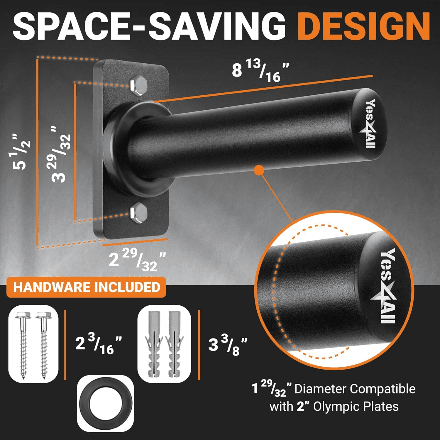 Yes4All Wall Mounted Weight Plate Holder - Fit 2inch Olympic Weight Plates, Protective Rubber Pad - 4 PCS