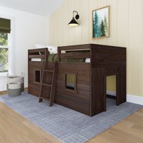 Farmhouse Twin Low Loft with 2 Windows, Barnwood Brown