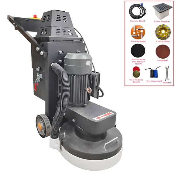 5 Grinding Head Floor Polishing Machine Grinder for Concrete Cement with 20L Dust Bin 220V