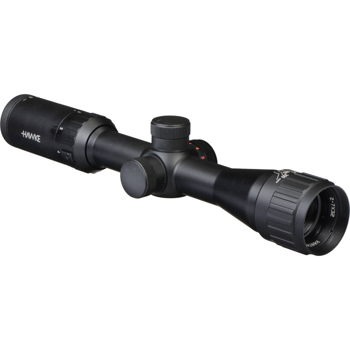 Hawke Sport Optics 2-7x32 Vantage AO Riflescope, Matte Black with Illuminated 2nd Focal Plane Mil Dot Reticle, Adjustable Objective, 1" Center Tube