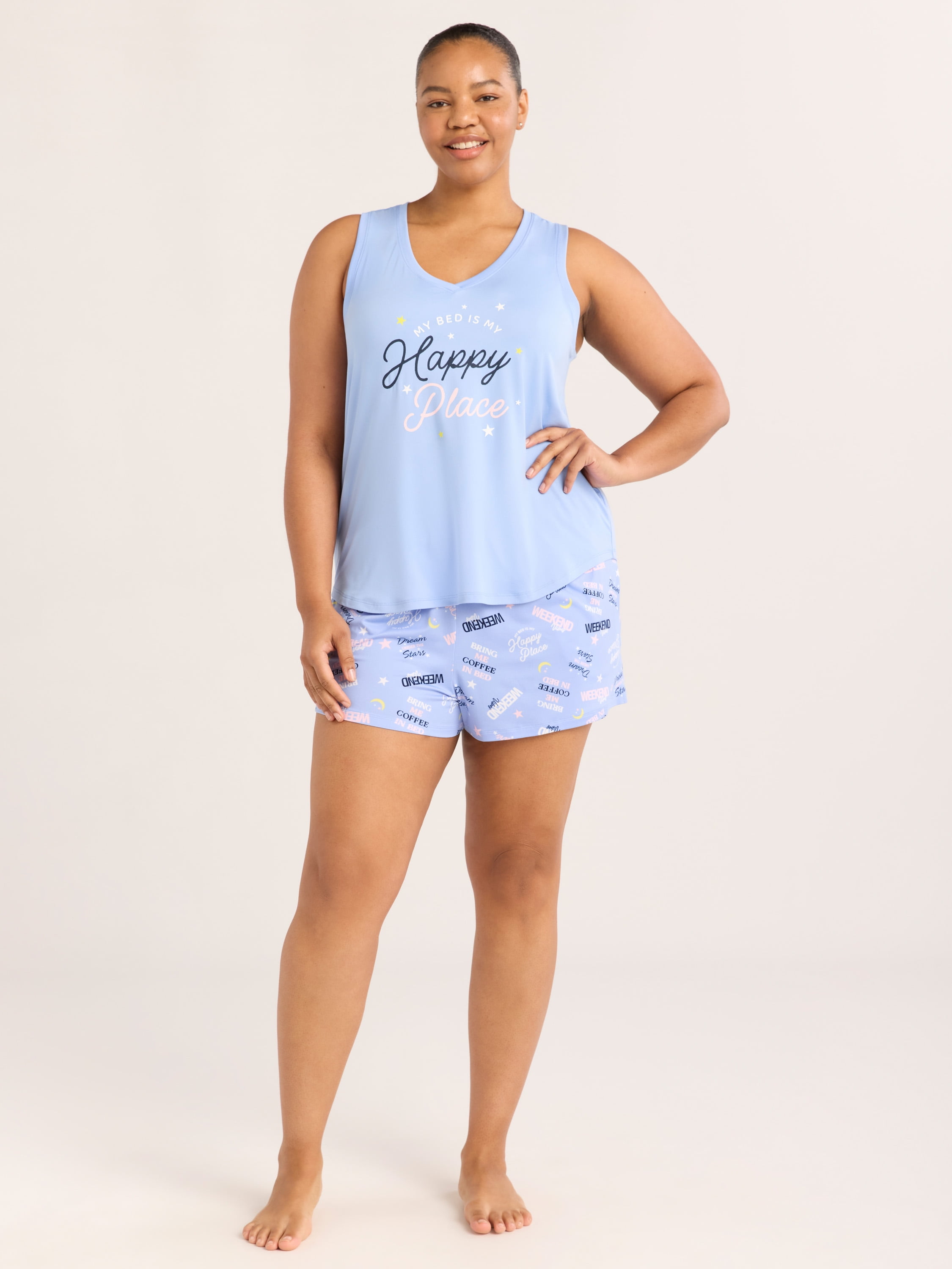 Joyspun Women's Printed Tank Top and Shorts Pajama Set, 2-Piece, Sizes XS-3X