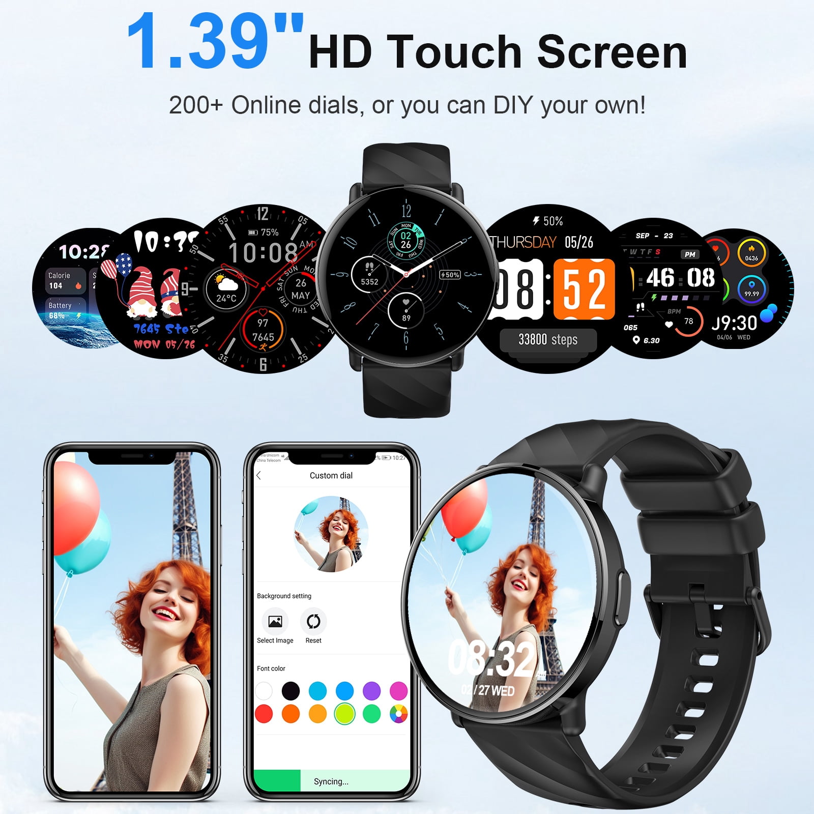 AI Smart Watch for Men Android iphone, 1.39" Touchsreen Fitness Tracker with Bluetooth Call, 110+ Sport Modes, IP68 Waterproof, Gift Idea, Black