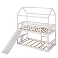 thumbnail image 5 of Twin Over Twin Bunk Bed with Slide, House Bed Low Twin Bunk Beds with Built-in Ladder, Low Bunkbeds Playhouse Farmhouse Roof Guardrail Ladder for Girls & Boys, No Box Spring Needed, White, 5 of 7