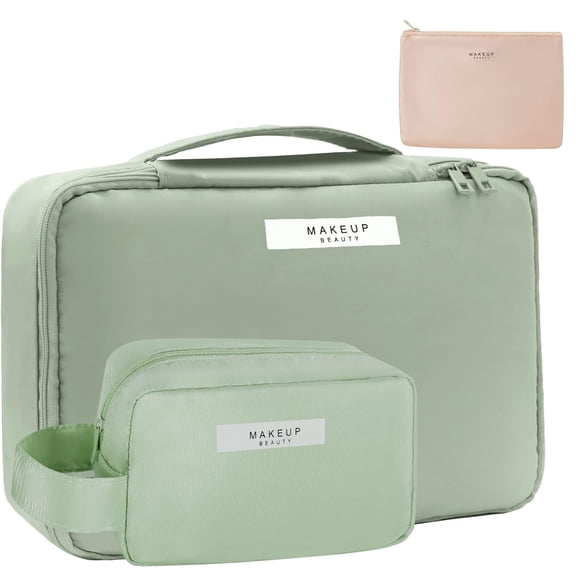Neceser de viaje para maquillaje y cosméticos, ideal para mujeres y hombres (verde, 3 unidades)