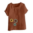 thumbnail image 2 of Puntoco Women Cotton Linen Crew Neck Short Sleeve Tunic, Tee Shirts Tops Loose Fit, Linen Blouse for Women, 2 of 4