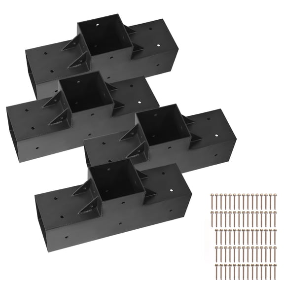 KFFKFF Pergola Kit 4-Pack, T-Shaped 4x4 (Actual 3.5x3.5 Inch), 3-Way Brackets DIY Woodworking Gazebo Kit with Screws for 3.5x3.5 Inch Wooden Beams for Outdoor Gatherings and Events