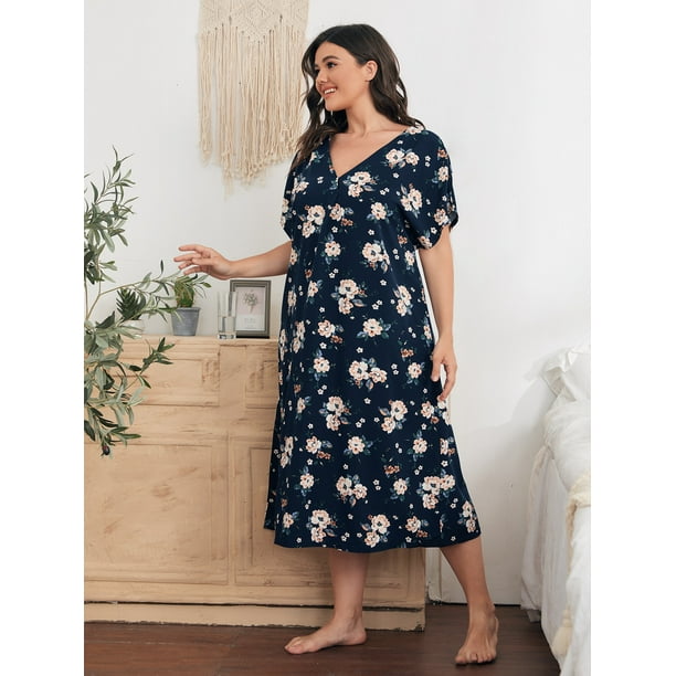 Women Plus size Nightdress Floral Night Dress Sleepwear Lounge