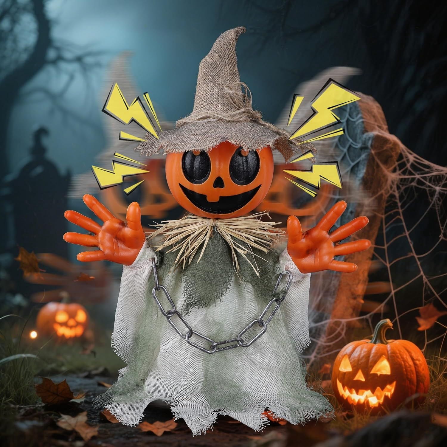 16 Inch Animated Pumpkin Man Animatronics with Touch and Sound Activation