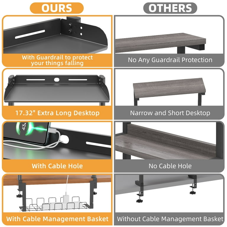 Mintazer 3-Tier Clamp-On Desk Shelving Unit with Under-Desk Cable Management Tray for Table Accessories, Gaming Devices, and More, Storage Tray, Desktop Organizer, Black