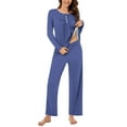 thumbnail image 5 of yievot Women's Pajama Set Soft Long Sleeve Top With Pants Solid Color Loungewear Sleepwear Pajamas, 5 of 7