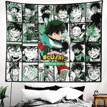 My Hero Academia Deku Tapestry Backdrop Background Poster Gift for Bedroom Aesthetics Funny Decor Flag Wall Hanging for Teen Girls 70.9"X59.1"