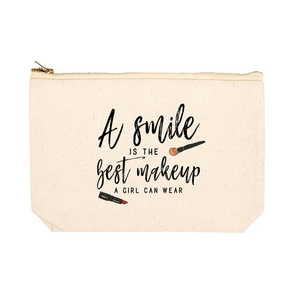 Koyal Wholesale Funny Makeup Bag Canvas Cosmetic Bag with Zipper A Smile Is The Best Makeup A Girl Can Wear Makeup Pouch