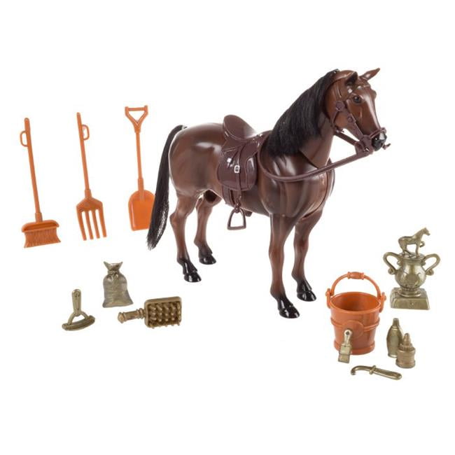 Toy Horse Set with Accessories, Brushable Mane and Tail, and Moving Head for Pretend Play