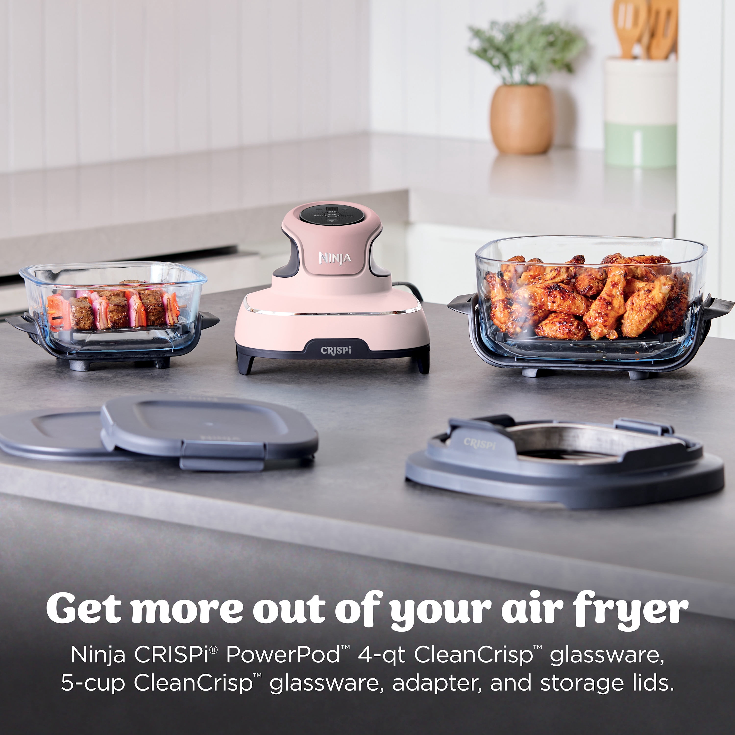 Ninja Crispi Glass Air Fryer 4-Qt, 3-in-1, Air Fry Recrisp, Portable, Dishwasher Safe, FN100WMPK Pink