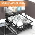 thumbnail image 2 of Estante de 2 niveles para platos, Estante para secar platos sobre el fregadero con sistema de drenaje automático de 360°, Organizador de cocina multifuncional, 2 of 9