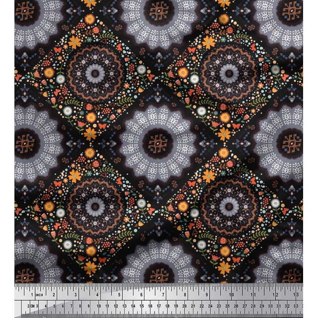 Soimoi Polyester Crepe Fabric Floral Mandala Print Fabric by Yard 52 Inch Wide