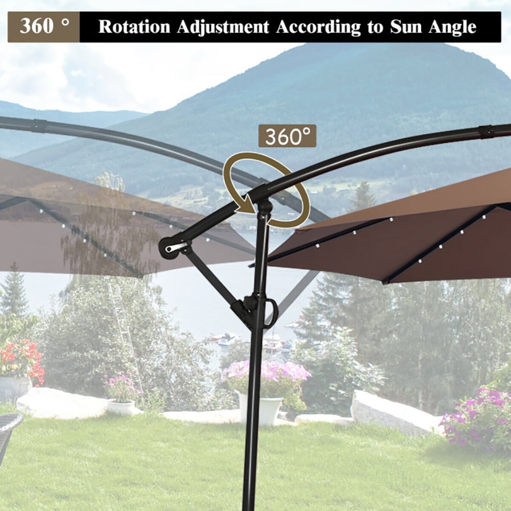Aimee Lii 10 ft 360° Rotation Solar Powered LED Patio Offset Umbrella without Weight Base, Outdoor Umbrellas for Patio, Tan Aimee Lii 10 ft 360° Rotation Solar Powered LED Patio Offset Umbrella without Weight Base, Outdoor Umbrellas for Patio, Tan