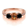 thumbnail image 2 of Gem Stone King 2.22 Ct Oval Ecstasy Mystic Topaz Black Diamond 18K Rose Gold Plated Silver Moissanite Ring (Size 7), 2 of 4