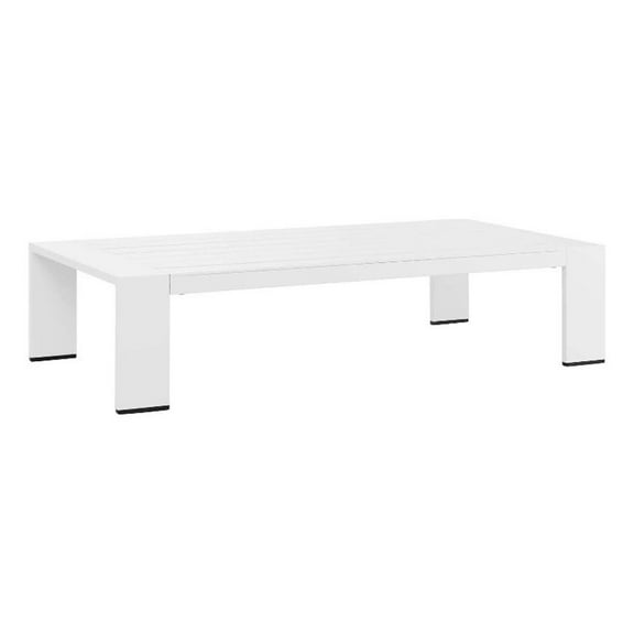 Pemberly Row Modern Powder-Coated Aluminum Outdoor Patio Coffee Table in White