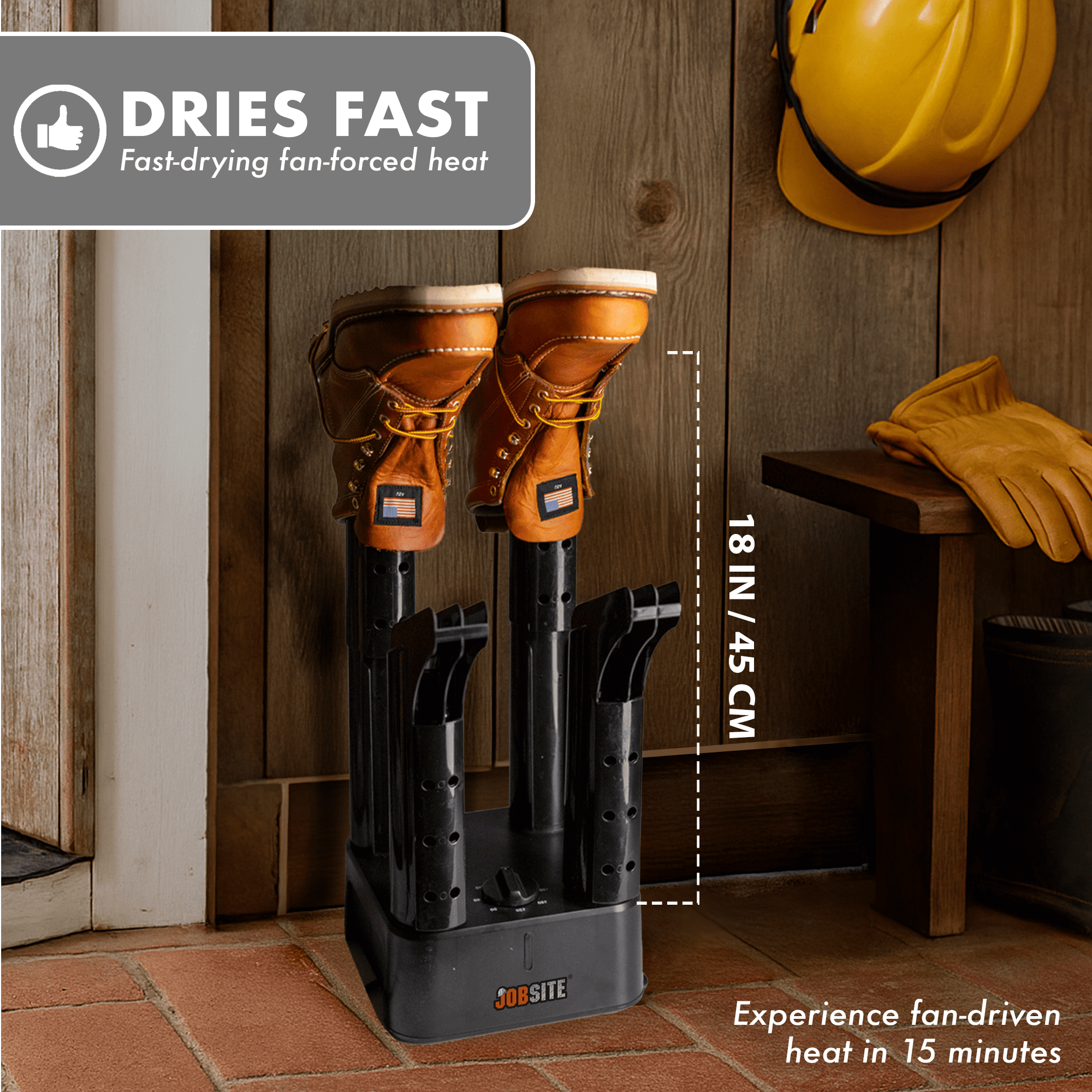 JobSite Boot Dryer with Heat Blower Fan, Glove & Shoe Dryer, Helps Reduce Odors